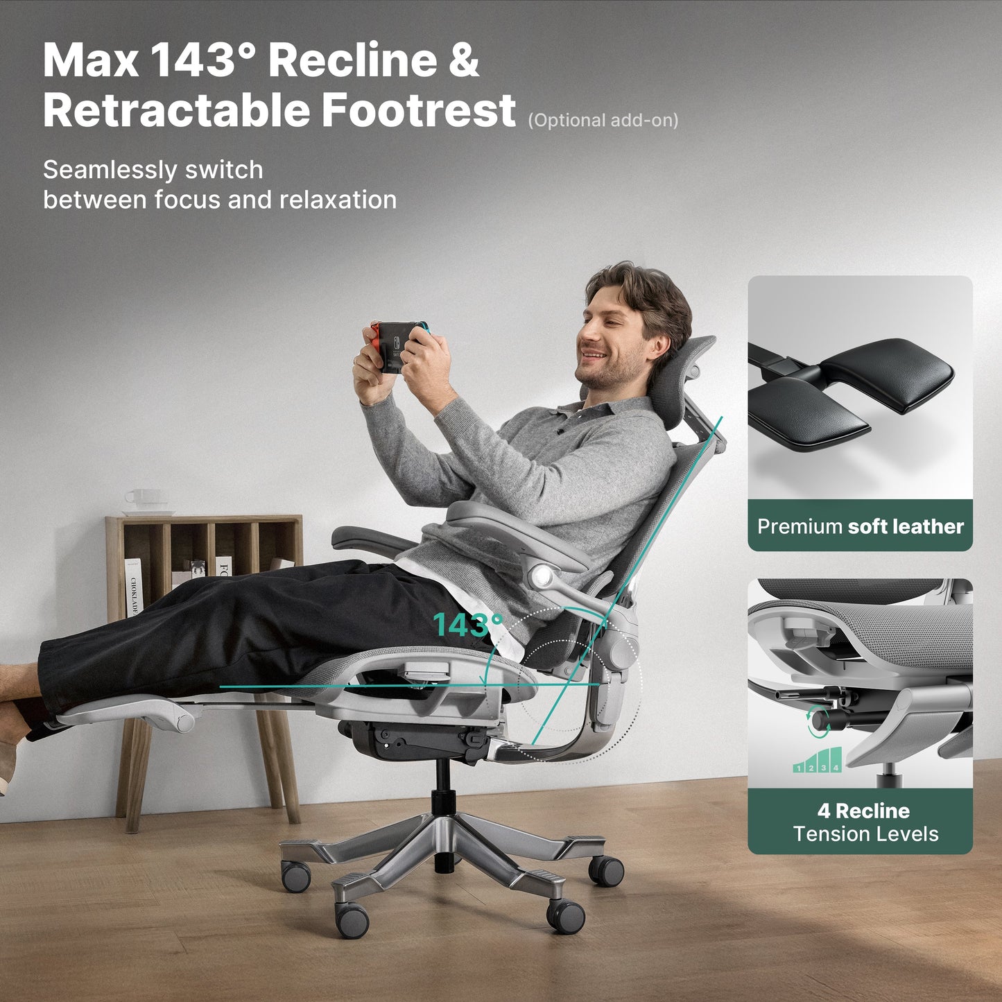 Hinomi H2 Pro Ergonomischer Home-Office-Stuhl mit optionaler Fußstütze – Nachfolger des H1