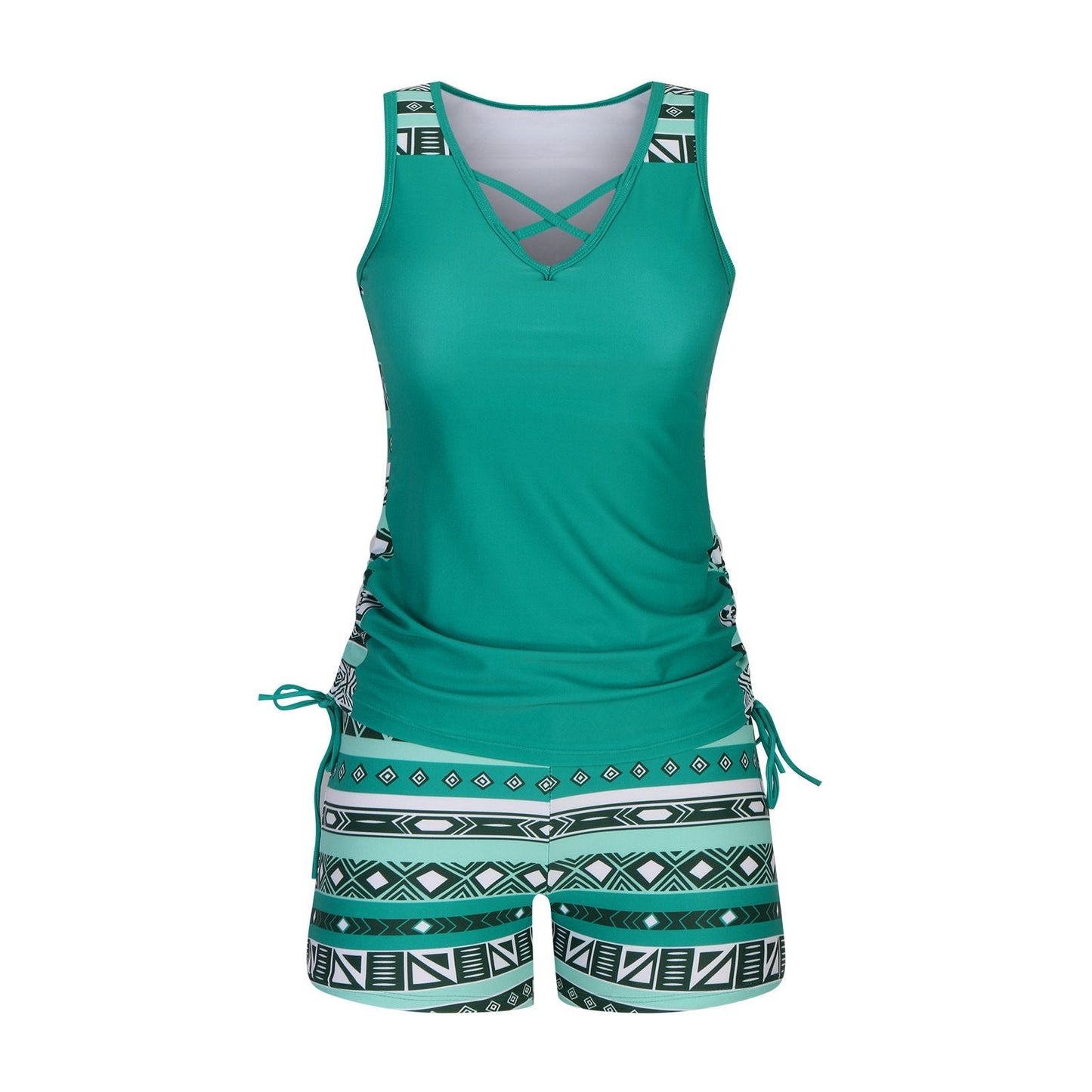 Luxlue Damen Tankini-Set mit Bauchkontrolle und integriertem BH – Figurformende Boho-Bademode mit Shorts