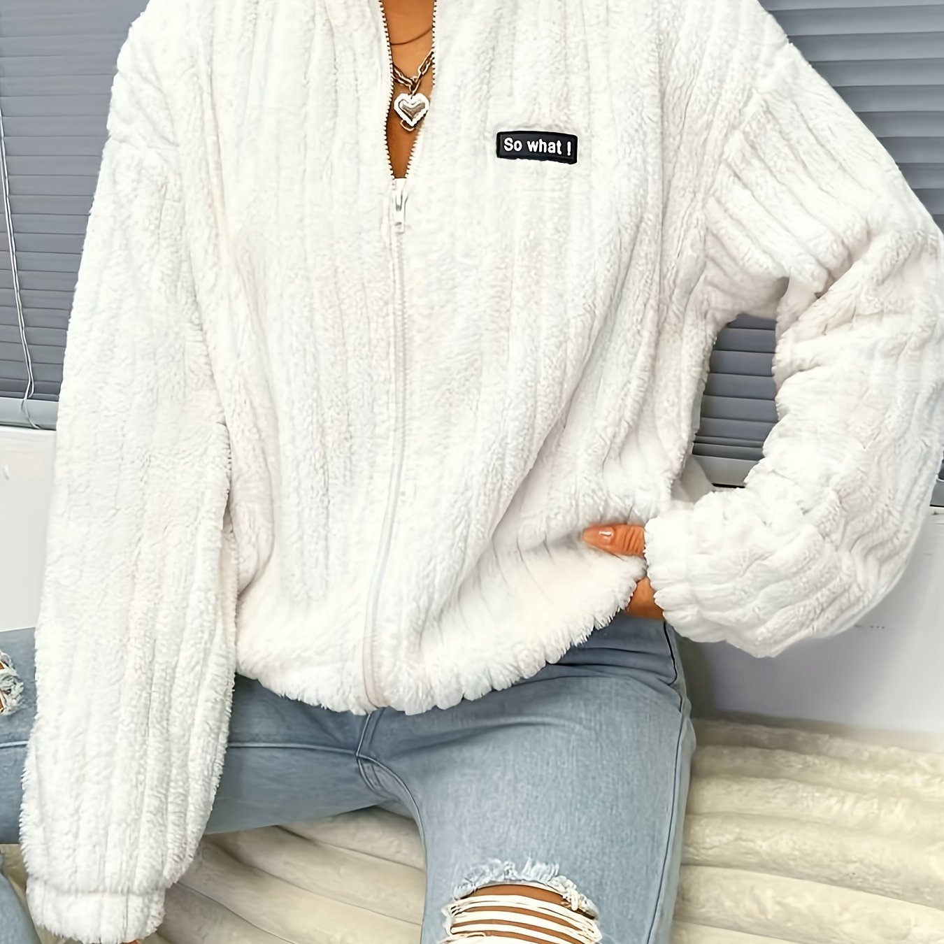 MinaTeddy™ | Reißverschluss Teddyjacke mit Rippenstruktur und langen Ärmeln