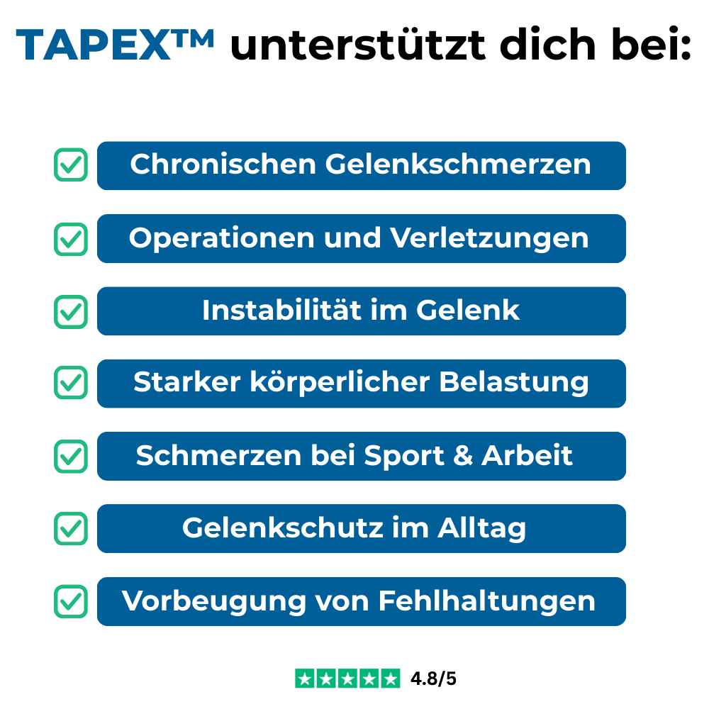 Linderung von Gelenkbeschwerden mit fertig zugeschnittenen TAPEX-Tapes