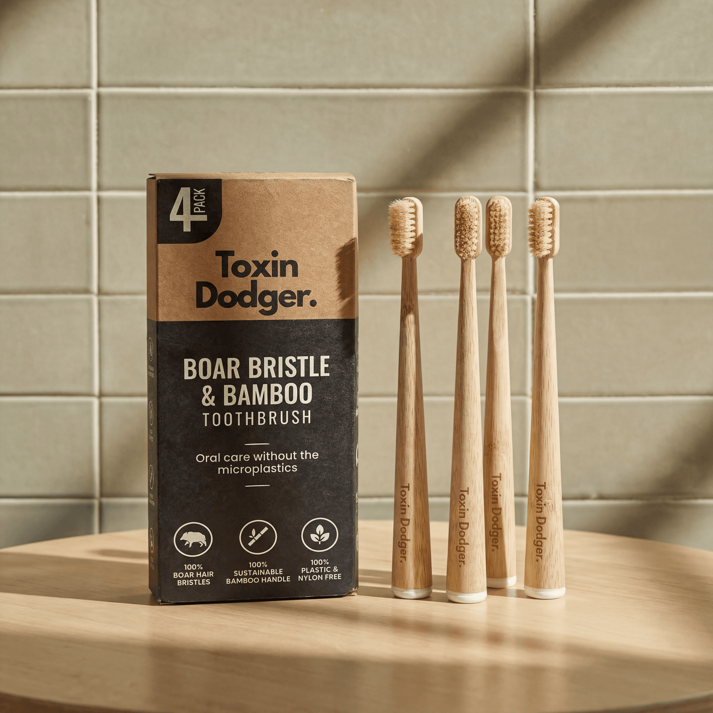 TOXIN DODGER | Zahnbürste mit Wildschwein- oder Pferdeborsten (4er-Pack)