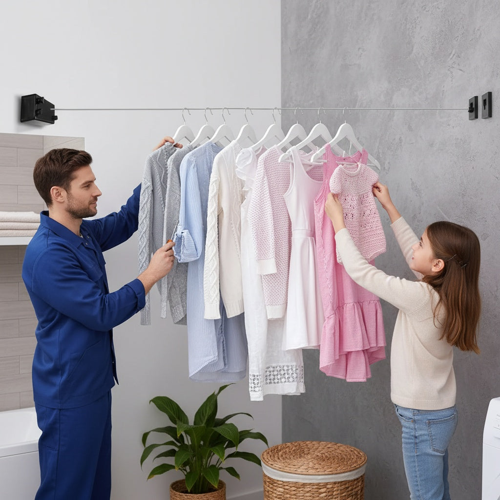 FlexDry™ | Ausziehbare Wäscheleine – Platzsparend trocknen drinnen und draußen