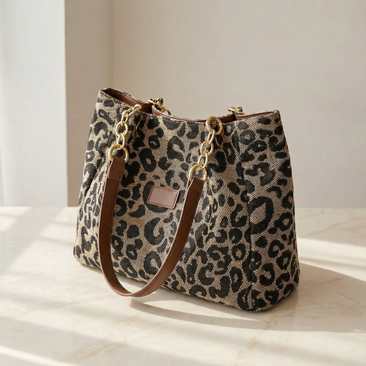 WildElegance™ | Leotard-Print Tote-Bag mit Goldketten-Detail