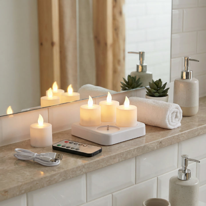 Wiederaufladbare LED-Teelichter | Warmes Licht ohne Flamme