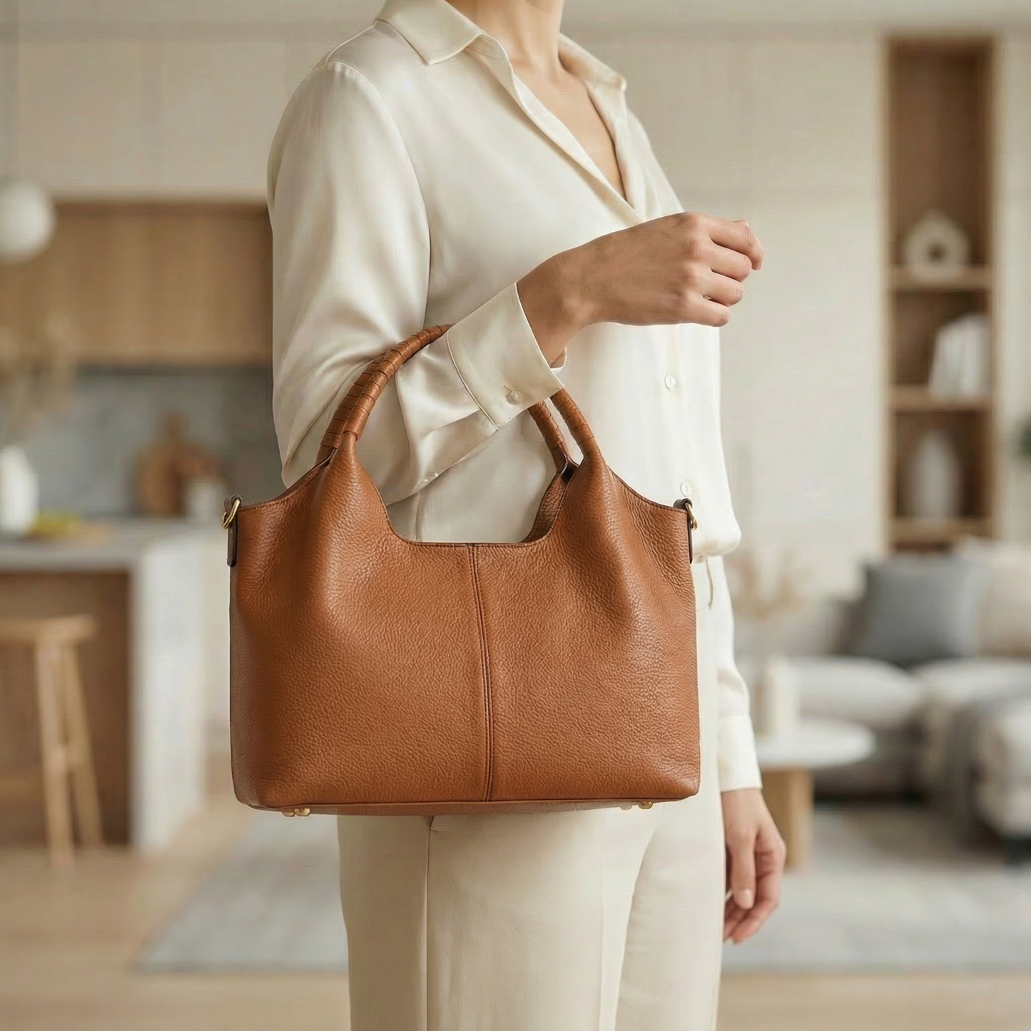 AmberCurve™ | Weiche Leder-Hobo-Tasche mit mehreren Fächern