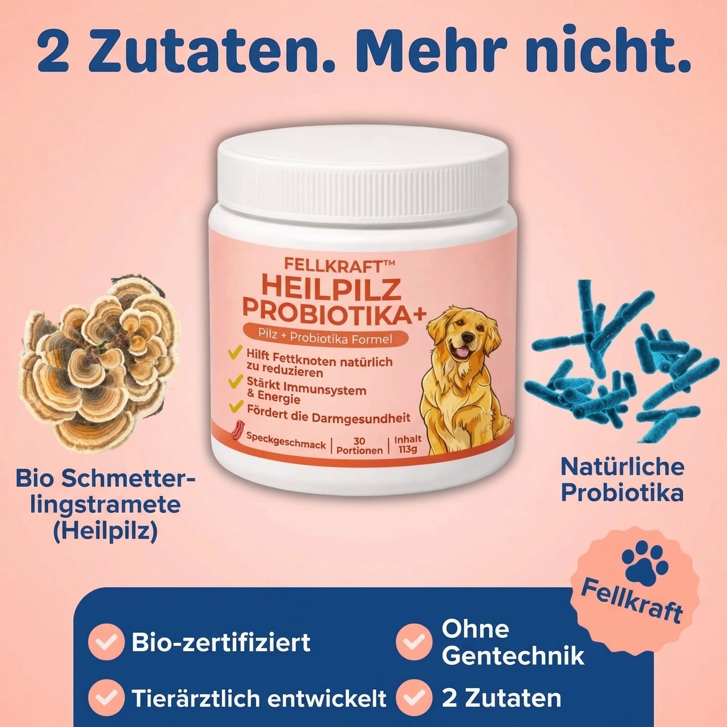 1+1 GRATIS | Fellkraft® Turkey Tail Heilpilz + Probiotika