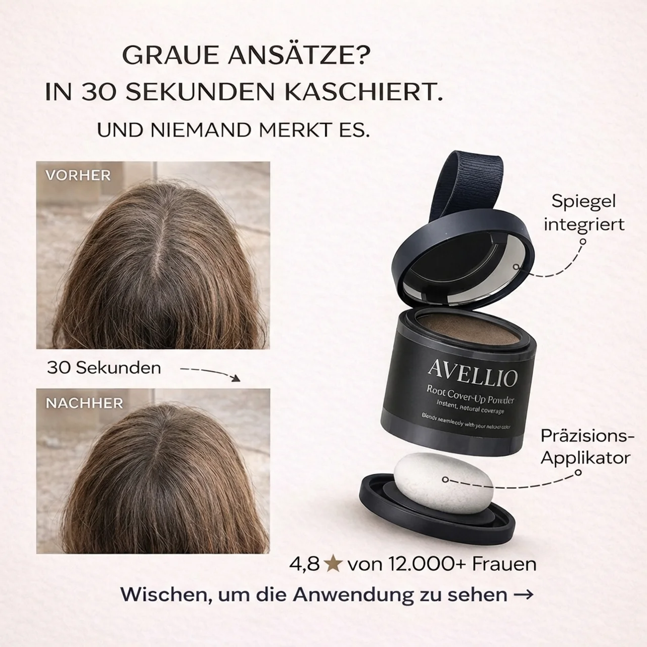 1 + 1 GRATIS | Avellio | Sofort Ansatz- und Grauhaar Abdeckung in Sekunden