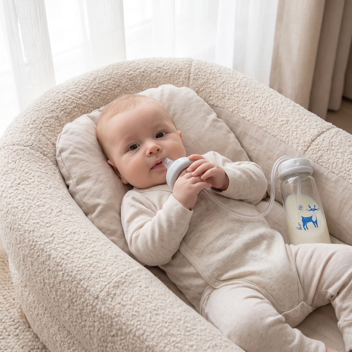BabyFlow™ – Babyflasche mit flexiblem Trinkschlauch & Gewichtsstrohhalm