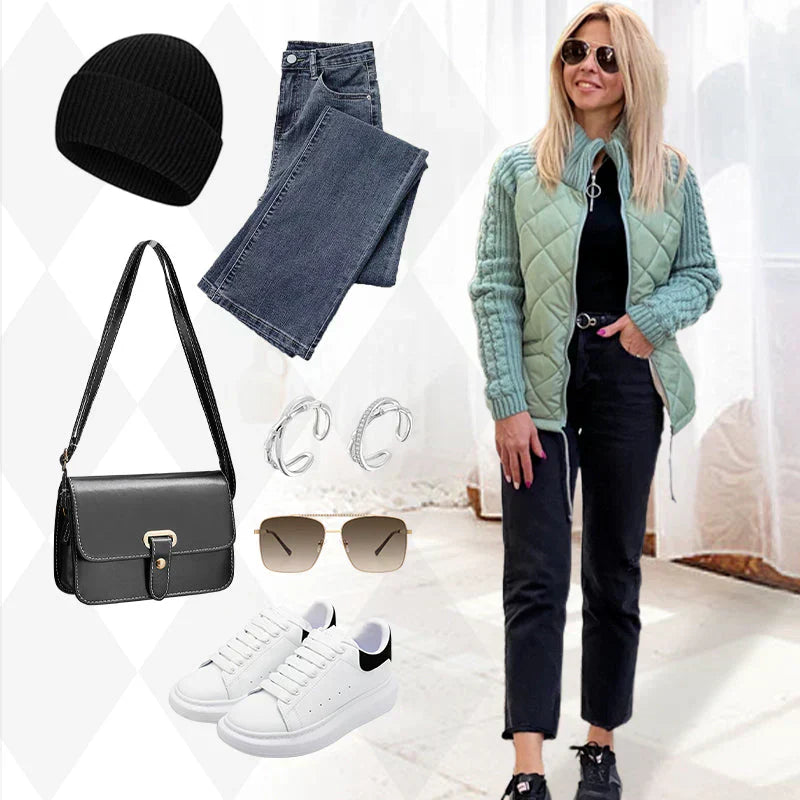 50% Rabatt | Gestrickte Patchwork-Pufferjacke für Damen