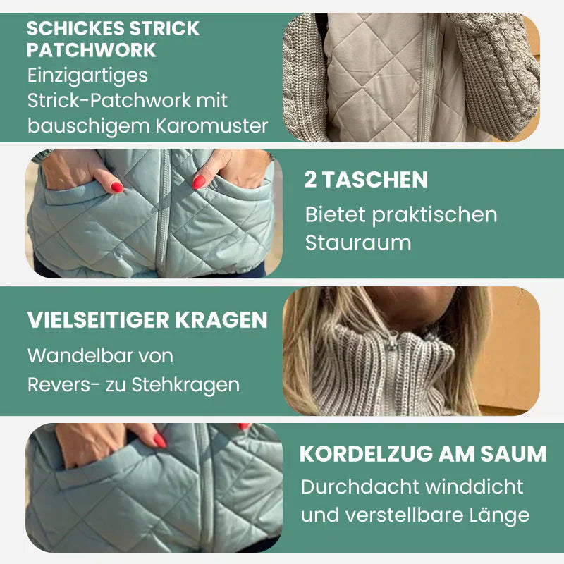 50% Rabatt | Gestrickte Patchwork-Pufferjacke für Damen