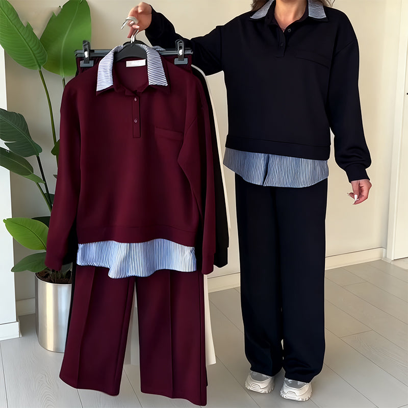 Damen Zweiteiler mit Langarm-Top & Hose | Bequemer Alltagsstil