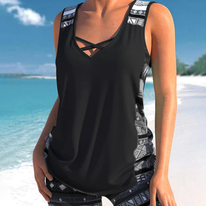 Trendige Bademode für den Sommer 2026 | Bedruckter zweiteiliger Tankini-Badeanzug für Damen