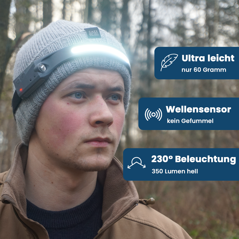 1 + 1 GRATIS | LumiWave | 230° Sensor Stirnlampe für maximale Sicht